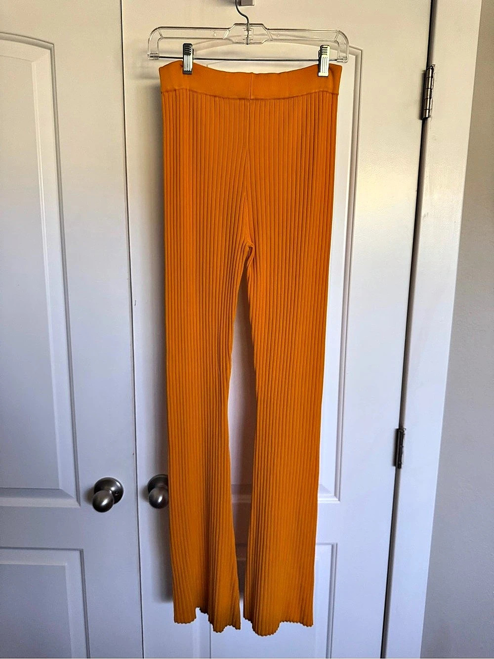 Nanushka Ribbed Knit Wide Leg Pants Orange Size Small